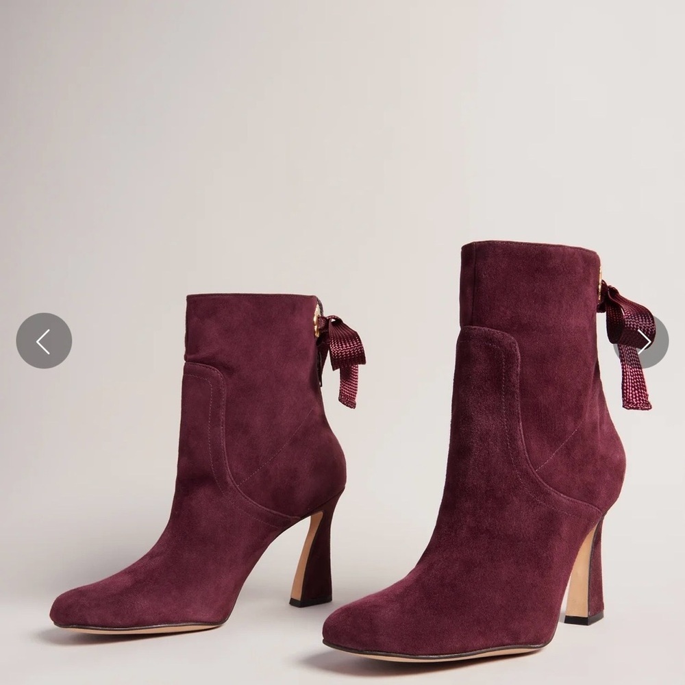 Ted Baker Haraya leather Women’s Burgundy Suede Ankle Boots with Ribbon Detail